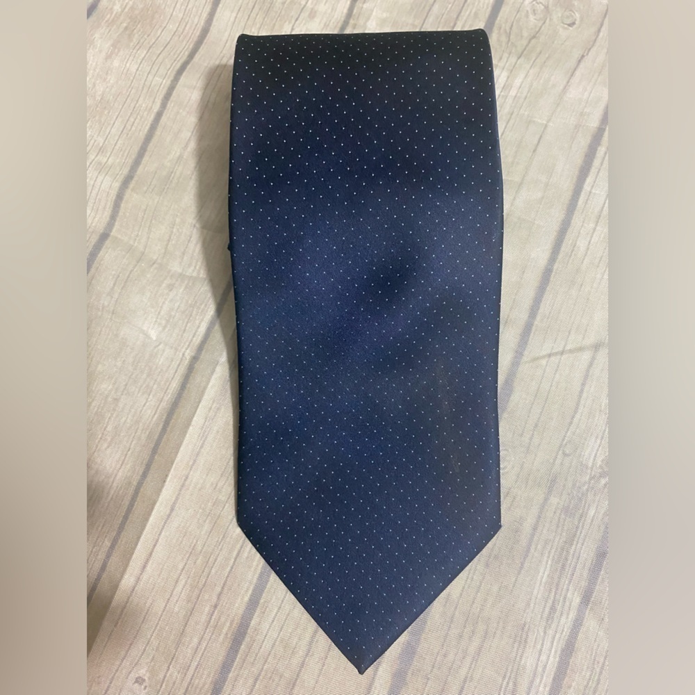 Puritan Tie Clip On Mens 20” Long Blue White Pin Dots Necktie